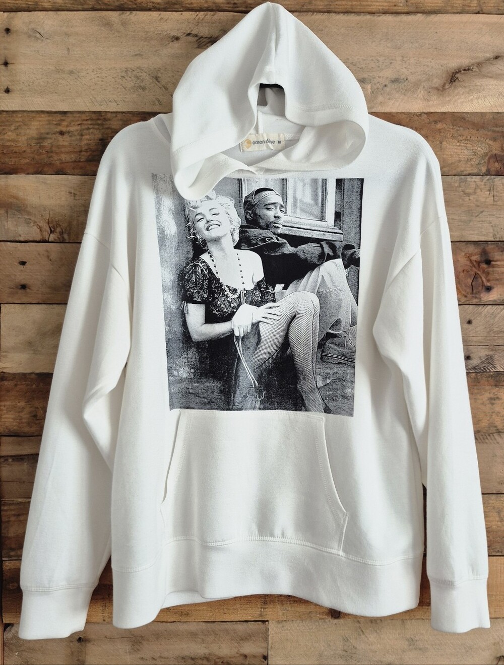 Ocean Drive Tupac & Marilyn Monroe Graphic Pullover Hoodie Women's M Unisex